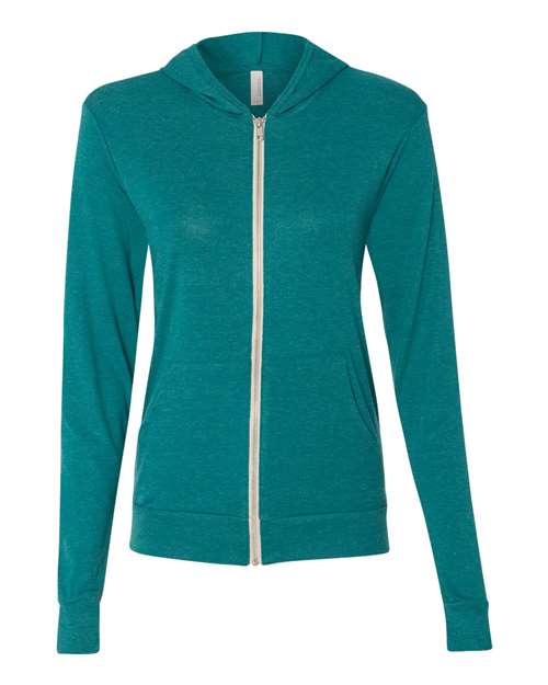 Triblend Lightweight Full-Zip Hooded Long Sleeve Tee