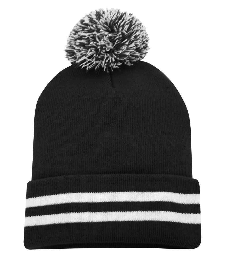 TUQUE REVERS POMPOM RAYURE.